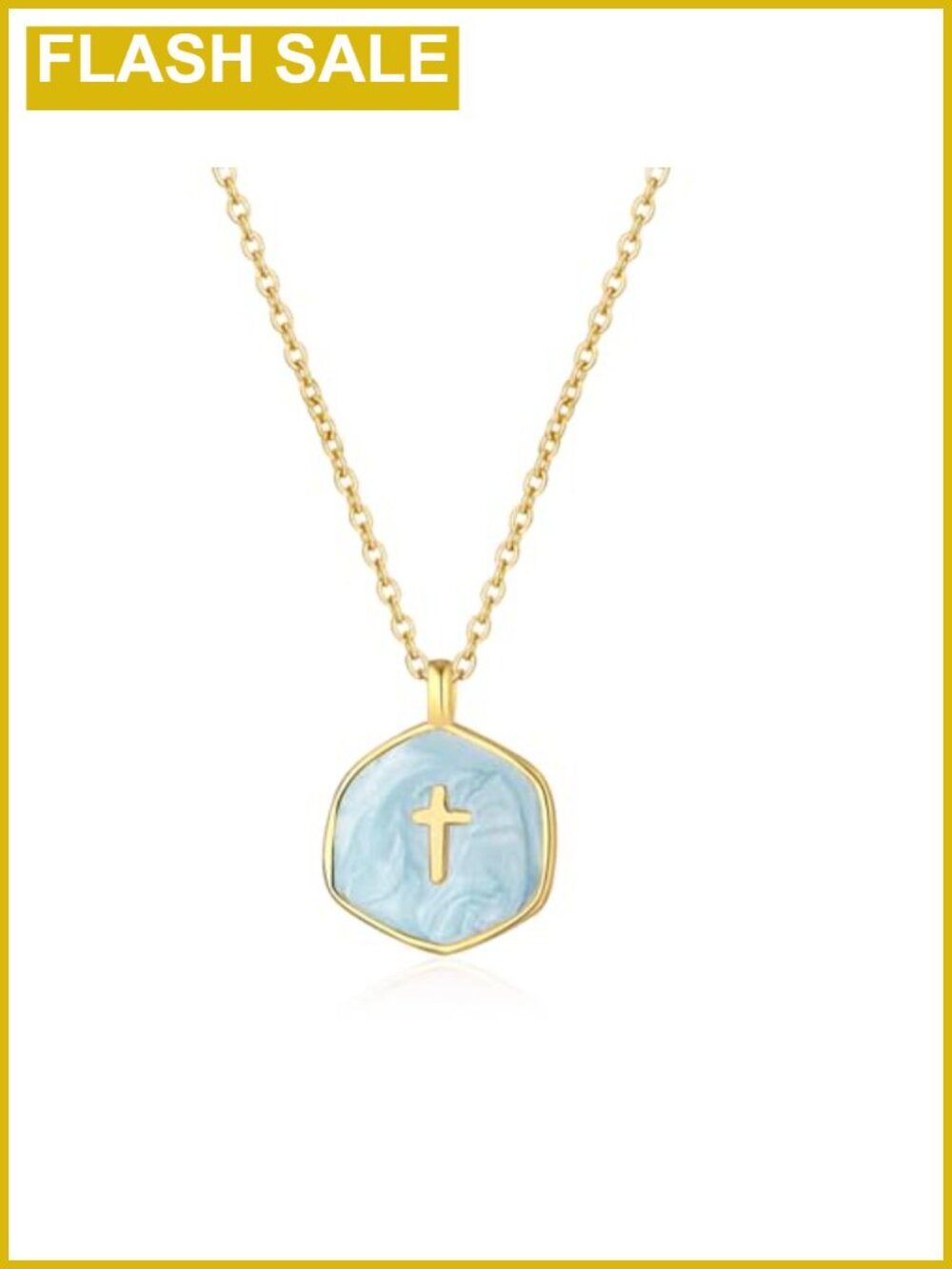 Dainty 14K Gold Plated Cross Pendant Necklace Adjustable Chain Women's